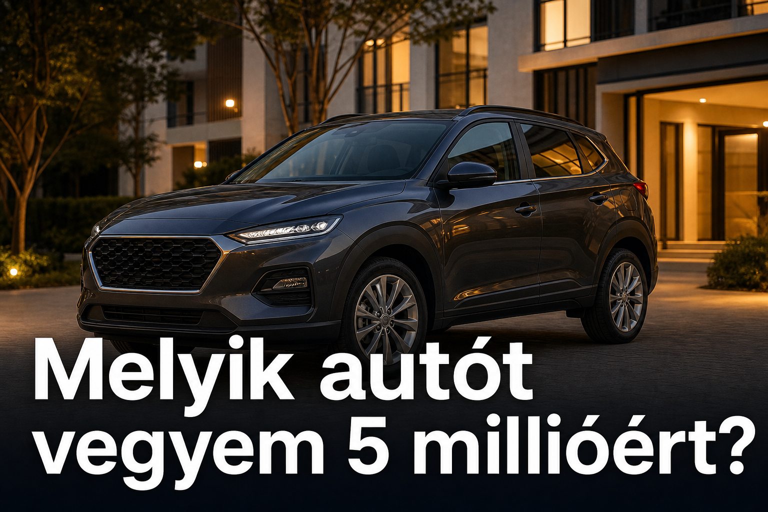 Néhány éves, gondozott kompakt SUV esti fényben — használtautó-vásárlás 5 millió forintból