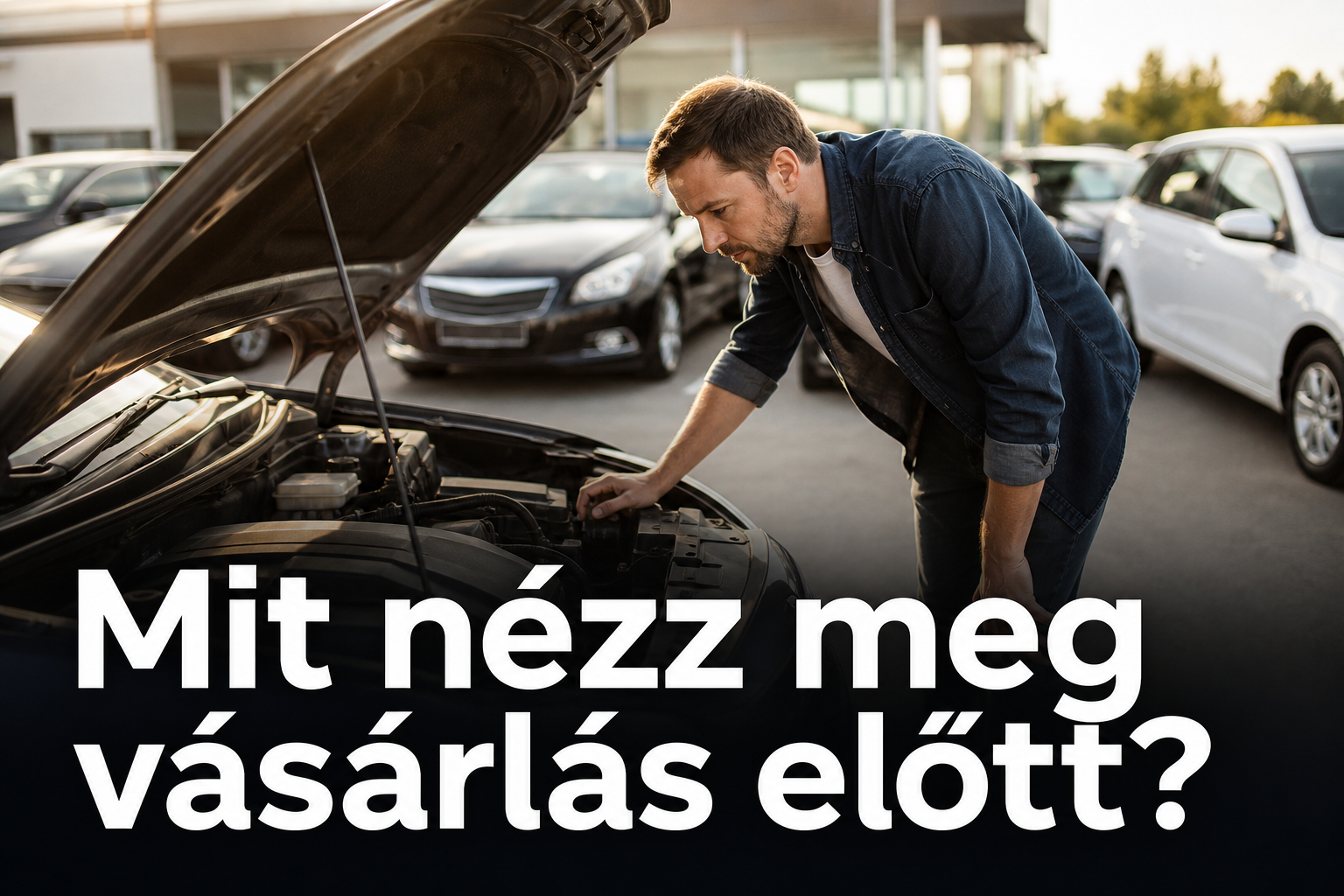 Vásárló átvizsgál egy használt autót a motortérnél