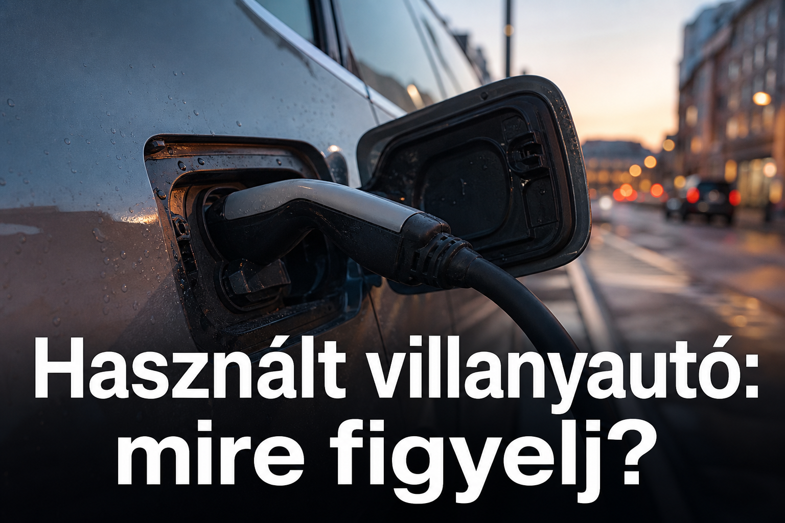 Töltőkábel egy használt elektromos autó töltőcsatlakozójában