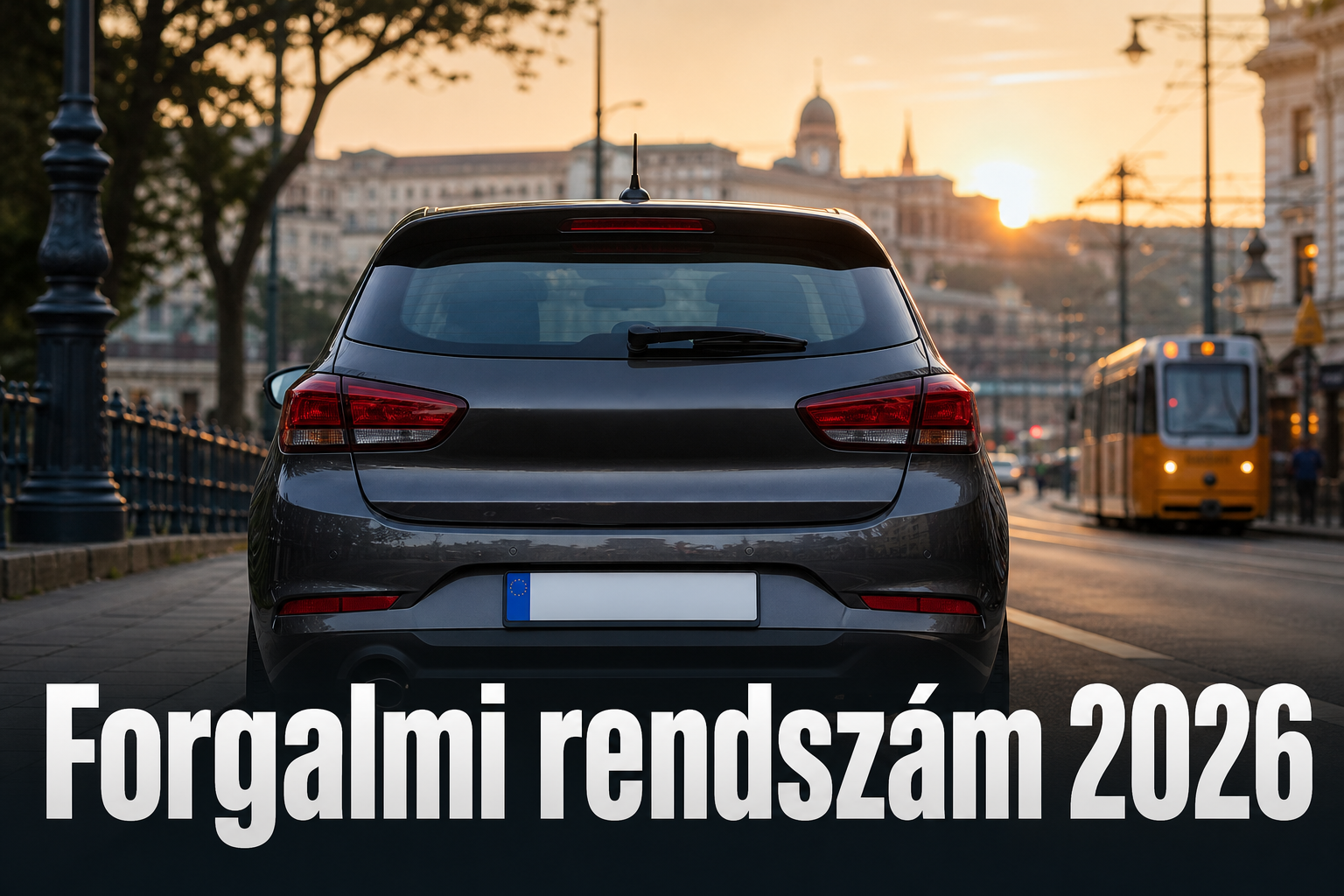 Autó hátulnézetből, felirat nélküli rendszámtáblával